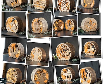 Christmas Candle Holder Bundle Laser Cut Files, Wooden Tealight Lantern Templates, Holiday Decor 989