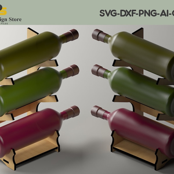 Encimera de botellero / Soporte para copas de vino / Soporte de vino de madera / Dxf Svg Cdr 251