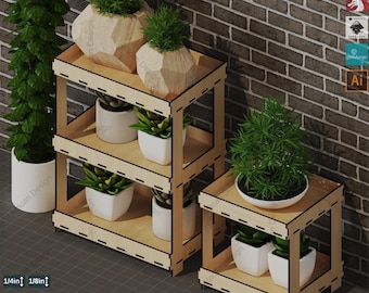 Laser Cut 3 & 2 Tier Display Shelves  Wood Files,Versatile Tiered Shelving - Woodworking Plans,DIY Multi-Tier Shelf  Laser Cut SVG Files 834