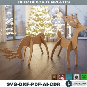 3D Reindeer Laser Cutting Template - Christmas Deer - DIY Wooden Deers 443