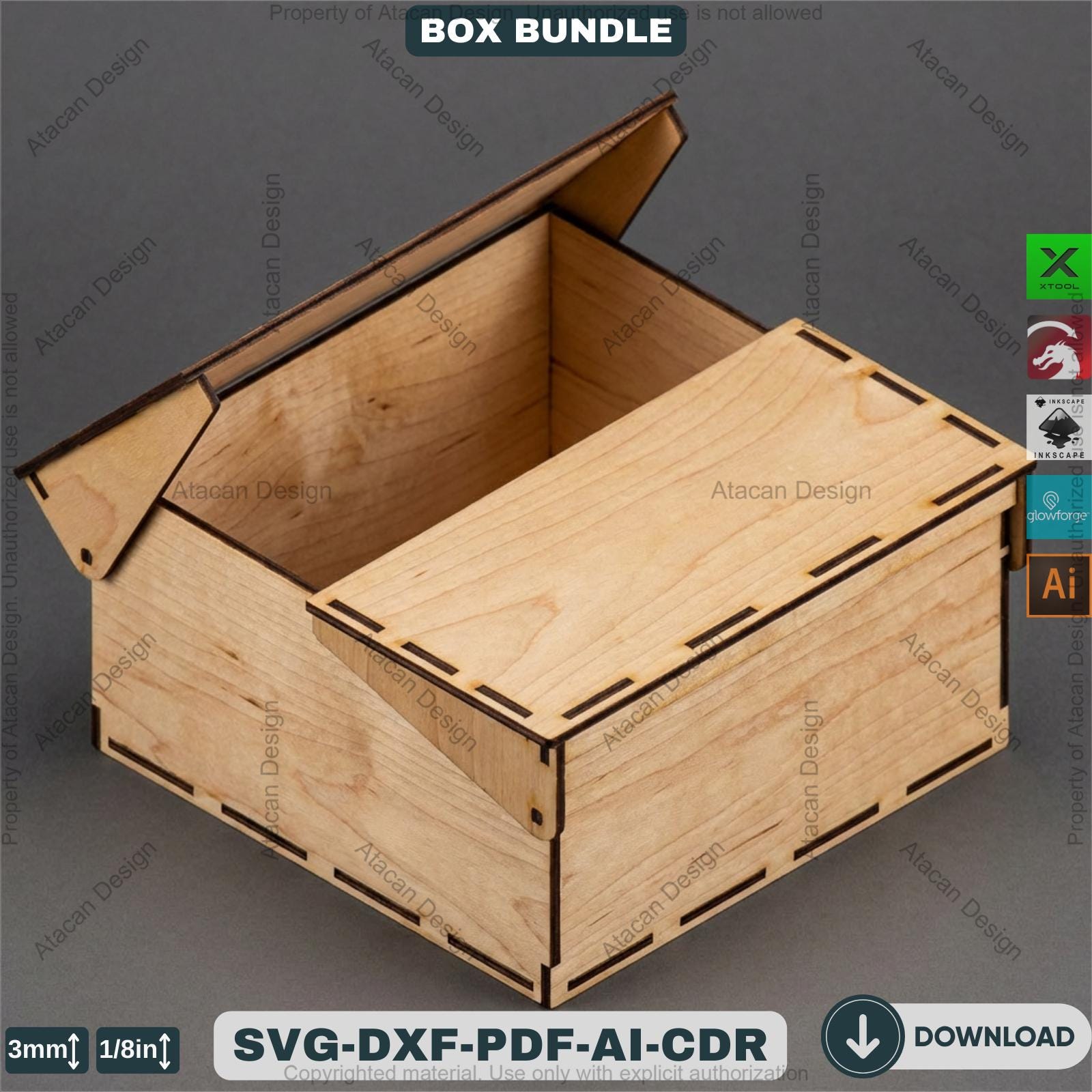 Laser Cut Wooden Storage Box Bundle Pattern Hinged Lid Keepsake ...