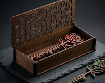 Romantic Rose Box Laser Cut Design - Valentine’s Day Gift - Elegant Wooden Flower Art Pattern