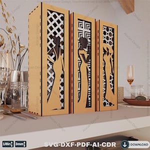 Elegante 3D-Weinkiste aus Holz Stilvolles Frauen-Thema Perfekt für Laser-Cutting-Dekorative Weinhalter mit raffiniertem Frauen-Thema 799