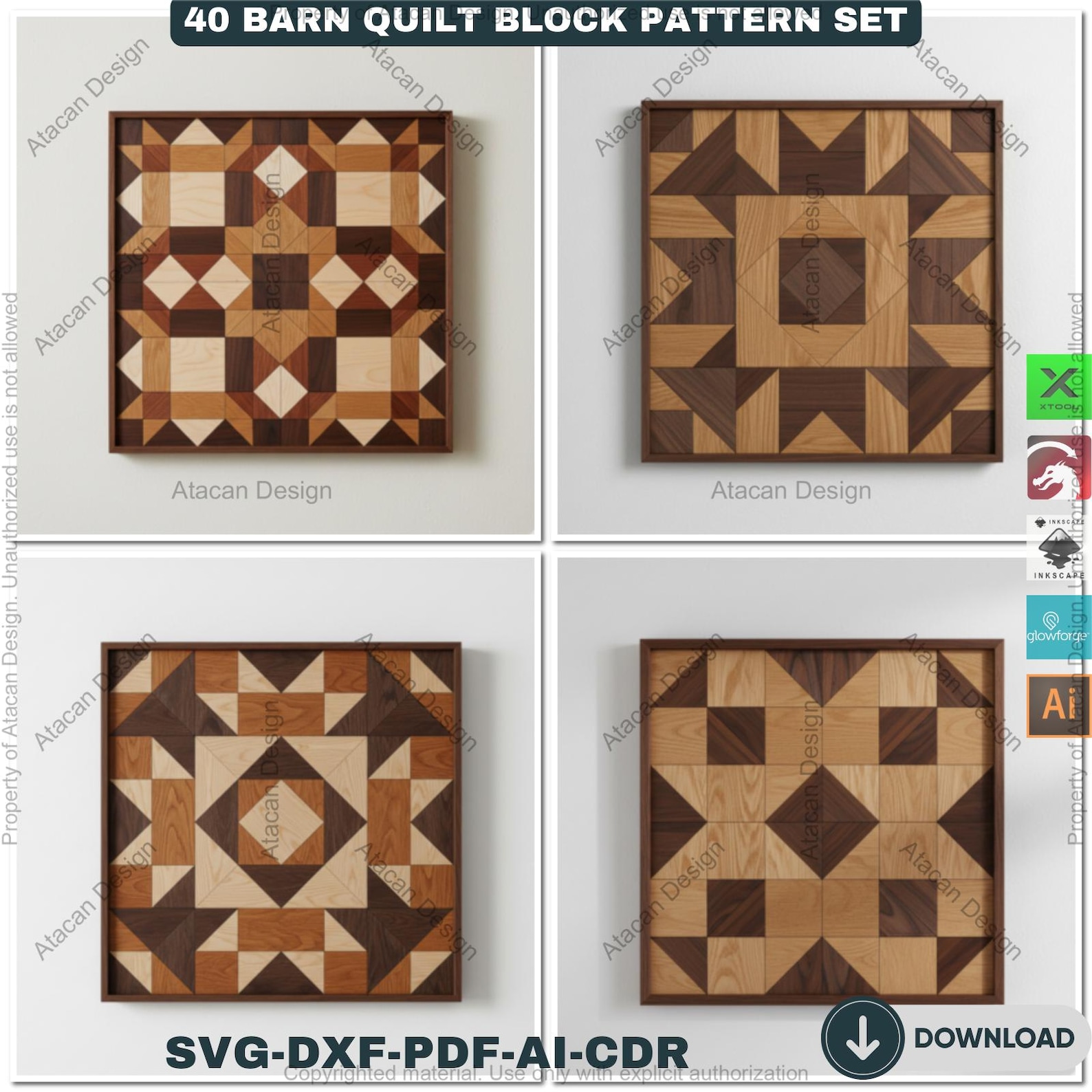 40 Barn Quilt Pattern Bundle Laser Cutting | Farmhouse Quilt Block Set ...