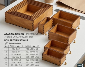 Wooden Organizer Box Set Laser Cut Files Nesting Storage Box Templates Desktop Organization 462