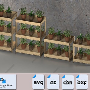 Modular Plant Stand Laser Cut Files – Custom Wood Plant Shelf Design for Home & Garden 396