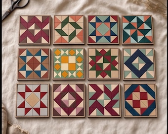 Barn Quilt Block Templates, Wooden Geometric Wall Art Pattern, Plywood Farmhouse Sign Making Plans