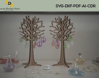 party plan jewelry companies Tree Jewellery Stand / Earing Holder / Laser cut jewelry display / Glowforge SVG files / Table Organiser ADS177