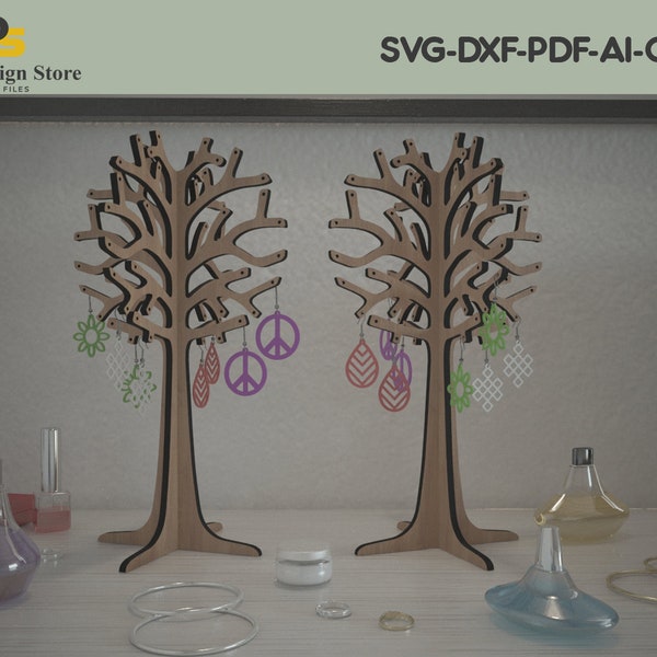 Tree Jewellery Stand / Earing Holder / Laser cut jewelry display / Glowforge SVG files / Table Organiser ADS177