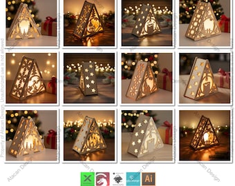 Noel Candle Templates – Laser Cut Christmas Lanterns – Holiday Glow Decor – Festive Winter Scene Ornaments 782