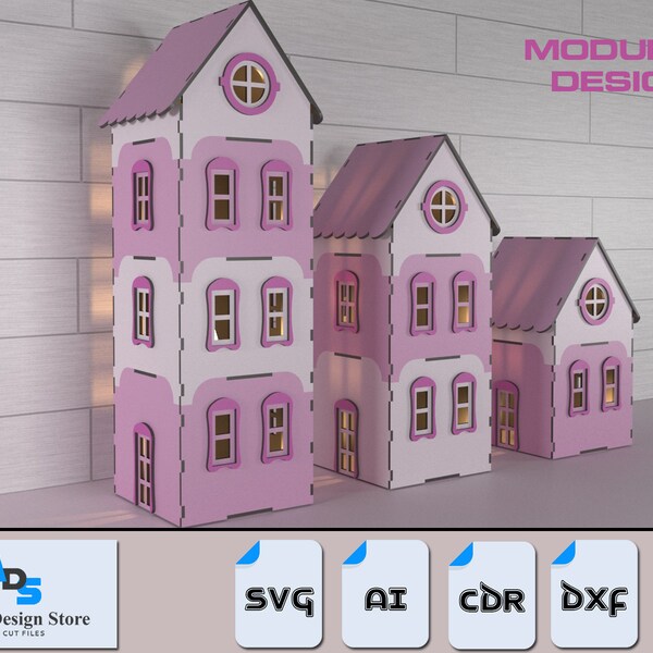 Modular Design Miniature Dollhouse / Apartment Tea Light Lantern Candle Holder / Doll House Home Laser Cut Files SVG DXF Ai CDR PDf ADS356