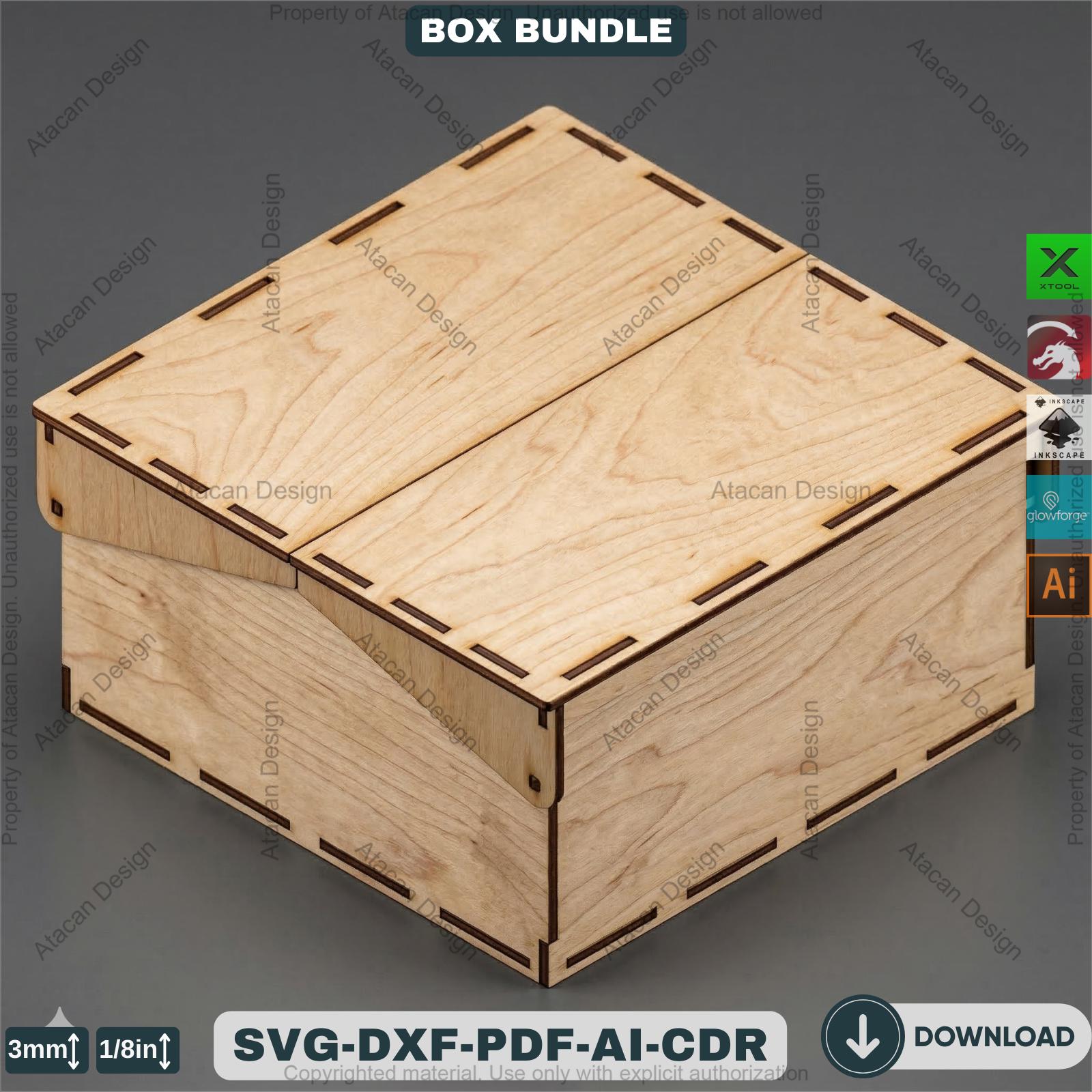 Laser Cut Wooden Storage Box Bundle Pattern Hinged Lid Keepsake ...