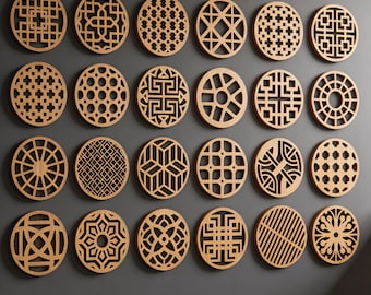 Geometric Wooden Coasters / Round Wall Decor Pattern Set / Modern Home Decoration LaserCut Files  464