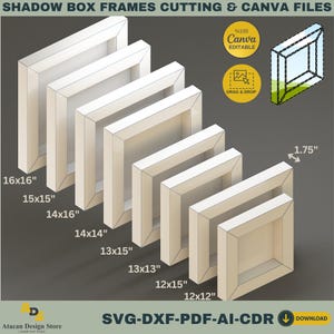 Set di modelli di taglio per cornici Shadow Box / 8 formati file svg, DXF, PDF, ai, CDR / Cricut e Silhouette / Canva Design modificabile 766