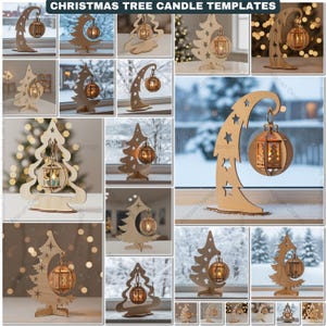 Christmas Tree Candle Holder Laser Cut Files | Wooden Tealight Stand Templates | Xmas Ornament Decor | Christmas Lantern Pattern 910