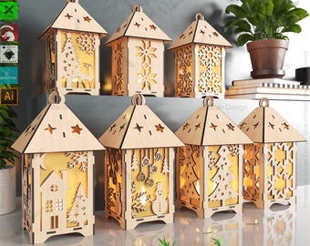 Decorative Lantern Laser Cut Template Bundle 7 Designs Included Tealight Holder Plans,Festive Table Lantern Template Set 886