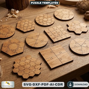Paquete de plantillas para rompecabezas de madera / Rompecabezas / Ideas de regalos personalizados DIY con patrones geométricos 732