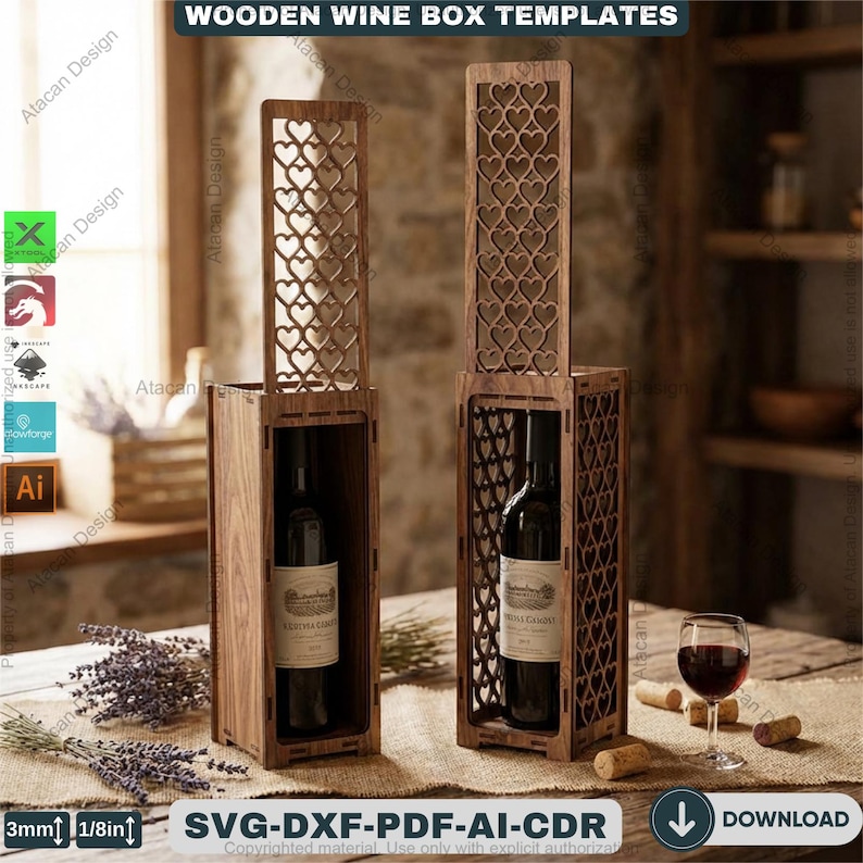 Lasercut Wine Bottle Gift Box Bundle / Wooden Wine Carrier Holder ...