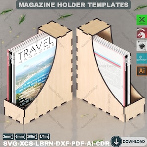 Laser Cut Magazine Holder Plan  Modern Desk Organizer  File Storage, Digital Download,Stylish Wooden Magazine Rack for Office Home Decor 168