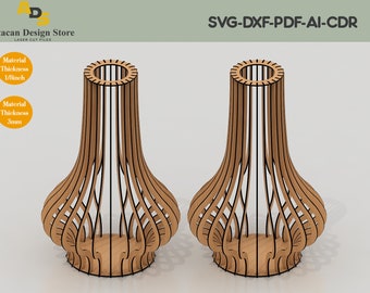 合板製花瓶ベクターファイル / 花瓶 Glowforge Design / レーザーカットのバラの花瓶 SVG ファイル ADS163