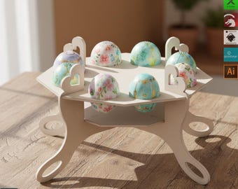 Laser Cut Easter Egg Holder SVG, Wooden Easter Basket Stand Design, Decorative Egg Display for Holiday Decor 159