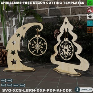 Christmas Tree With Snowflake Pendant for Laser / Noel Tree Decoration / Xmas Hanging Snowflake Cut Files ADS355