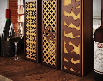 Laser Cut Wine Bottle Box - Elegant Wooden Gift Box for Weddings & Special Occasions-Wine Crate Box - Ceremony Wine Bottle Box 803