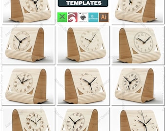 Laser Cut Clocks, Modern Desk Clock Templates, DIY Wooden Table Clock Plans, CNC File for Glowforge, Xtool & Lightburn 914