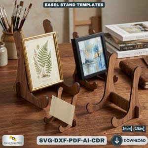 Soporte de caballete de madera con plantilla cortada con láser para exhibición de arte, marcos y letreros 083