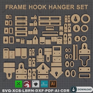 Lasergesneden Frame Hanger Set foto hangende sjabloon muurhaak Svg zaagtand sleutelgat ontwerp, houten fotomontage, Instant Download 845