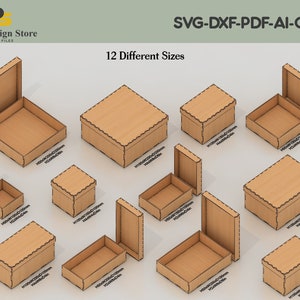 Laser Cut Aufbewahrungsbox mit Deckel / 12 Verschiedene Größen Box Bundle / svg, Cdr, Dxf Dateien ADS198
