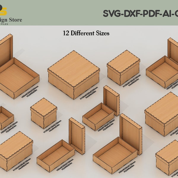 Laser Cut Storage Box With Lid / 12 Different Size Box Bundle / Svg, Cdr, Dxf Files  ADS198