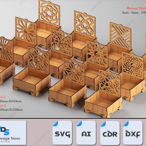 Geschenkbox-Set Laser Cut-Dateien | Untersetzer & Schmuckschatullen | Klappdeckel-Design für mehrere Materialien 430
