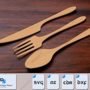 Fork, Knife, Spoon Template - Minimalist Cutlery Set - Flatware Laser Cut Design 499