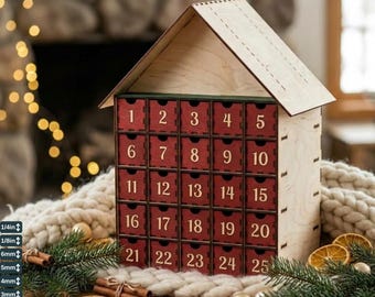 Advent Calendar House Laser Cut File | 25 Drawer Christmas Holiday Decor 982