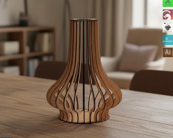 Laser geschnittene Blumenvase SVG, Holzvase Vorlage, modernes Blumendekor, Glowforge-Datei für Geschenk zu Hause