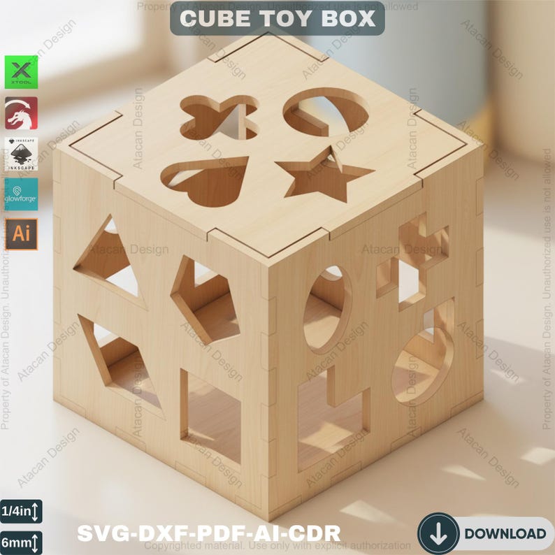 木製シェイプソーティングボックス - 幼児の発達のためのレーザーカットパズル 537 画像 2