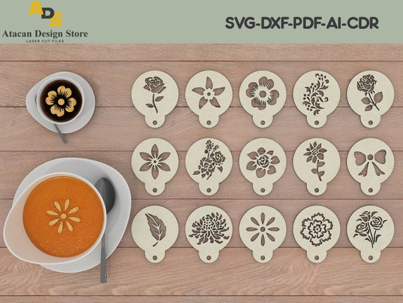 Coffee Stencils / Latte Art / Digital Laser Files / Stencils Cut Files /  Cake Decorating ADS096 