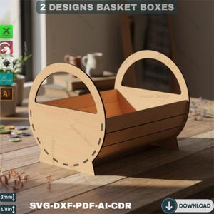 Arquivos de corte a laser para cesta de madeira - Vaso de flores decorativo - Design de caixa faça você mesmo Svg 372