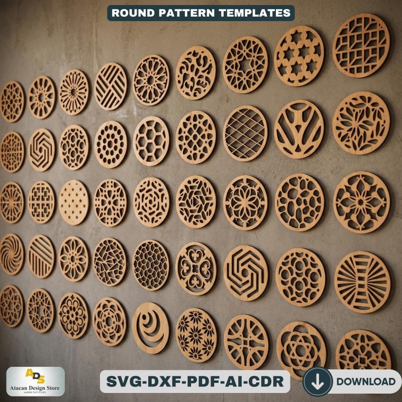 Round Pattern. Model Laser 40pcs Round Geometric Pattern Bundle / Laser Cut Coaster Patterns / DIY ...