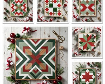 Christmas Quilt Patterns - DIY Winter Wall Art - Barn Quilts SVG Bundle, Christmas Laser Cut Files