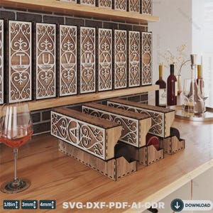 Holz Weinkiste Geschenk Bundle Laser Cut Weinflaschenhalter DIY Wein Geschenkbox Muster für Glowforge Cricut Projects-Personalized 797