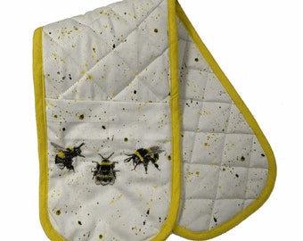 Luxury Kitchen Double Oven Gloves Bee Embroidered Organic Cotton Bree Merryn Summer Fine Art