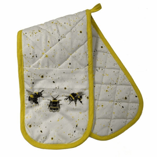 Luxury Kitchen Double Oven Gloves Bee Embroidered Organic Cotton Bree Merryn Summer Fine Art