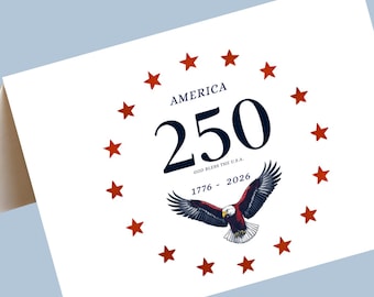 Tarjeta imprimible de Estados Unidos 250, tarjeta de felicitación del 4 de julio, tarjeta del 250 aniversario de Estados Unidos, tarjeta de felicitación de 250 años de libertad, descarga digital, PDF