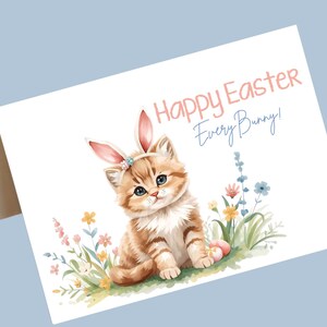 Cute Cat with Bunny Ears Printable Easter Card, Happy Easter EveryBunny, Cat Lover's Greeting Card PDF, Instant Digital Download