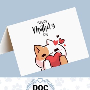 Tarjeta Feliz Día de la Madre de la Gata, tarjetas de felicitación para el día de la madre imprimibles tarjetas de gato, gatito o gato para el día de la madre, tarjetas imprimibles, pdf