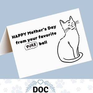 Cartão de Dia das Mães para impressão, cartão de dia das mães para mãe de gato, cartão de felicitações para dia das mães para impressão, cartão de dia das mães engraçado do gato, pdf