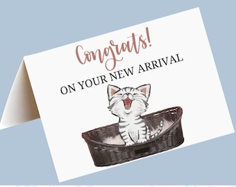 Gefeliciteerd met je nieuwe kattenkaart, kattenwenskaarten, nieuwe kitten- of kattenkaarten, gefeliciteerd met je nieuwe kattenwenskaarten, kattenprintables