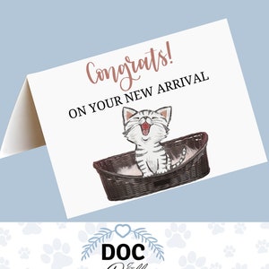 Felicitaciones por su nueva tarjeta de gato, tarjetas de felicitación de gato, nuevas tarjetas de gatito o gato, felicitaciones por sus nuevas tarjetas de felicitación de gato, imprimibles de gato